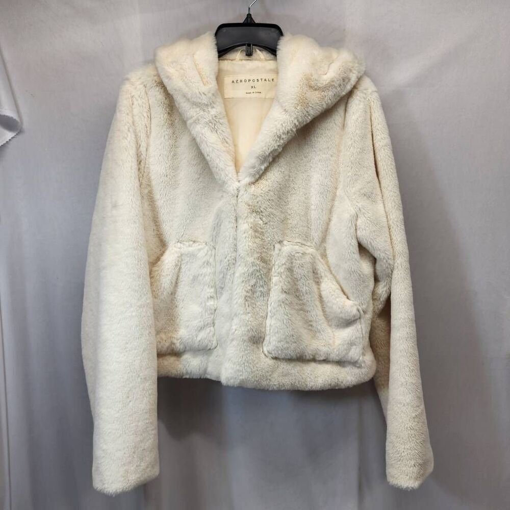Aéropostale Faux Fur Zip Hoodie Jacket Cream White Women’s XL